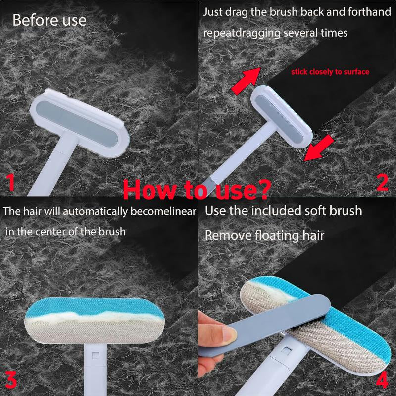 【4 in 1】Pet Hair Removal Tool, Lint Cleaner for Dog & Cat Hair, Gently Effective on Furniture, Carpets, Clothing, Bedding, Cat/Dog Hair Remover with Extra Long Handle & Multi-Functional, Reusable, Washable Brush Pet Hair Removal Tool