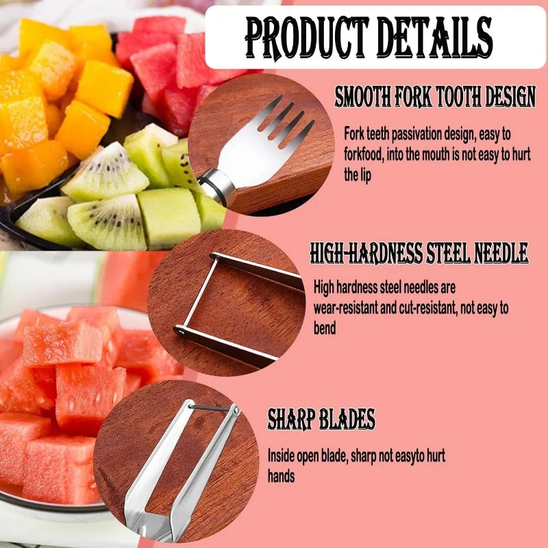 Effortlessly Slice and Serve with the 2-in-1 Stainless Steel Watermelon Fork and Cutter Tool - Perfect for Fruit Salad Lovers!