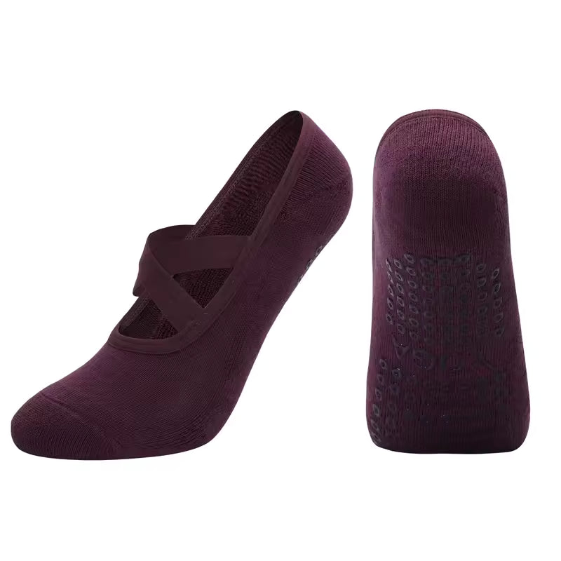 Women's Breathable Yoga Socks with Non-Slip Silicone Bands - Ideal for Pilates, Ballet Dance, Fitness, & Workout. Cotton Style.
