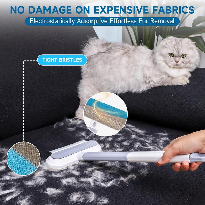 【4 in 1】Pet Hair Removal Tool, Lint Cleaner for Dog & Cat Hair, Gently Effective on Furniture, Carpets, Clothing, Bedding, Cat/Dog Hair Remover with Extra Long Handle & Multi-Functional, Reusable, Washable Brush Pet Hair Removal Tool