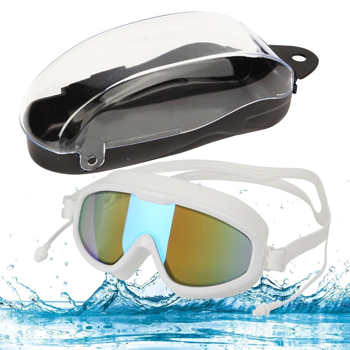 High-Performance Waterproof Swimming Goggles with UV Protection and Earplugs for Men, Women, and Kids