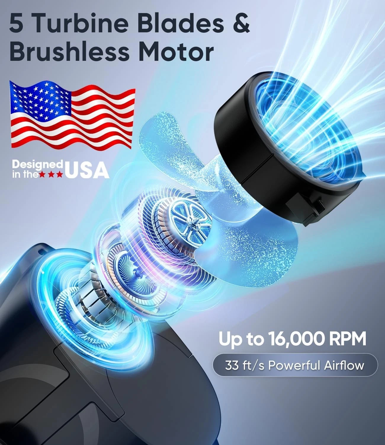 AI Waist Cooling Fan, 6-Speed, 16,000 RPM, 40 Hour Max Runtime.