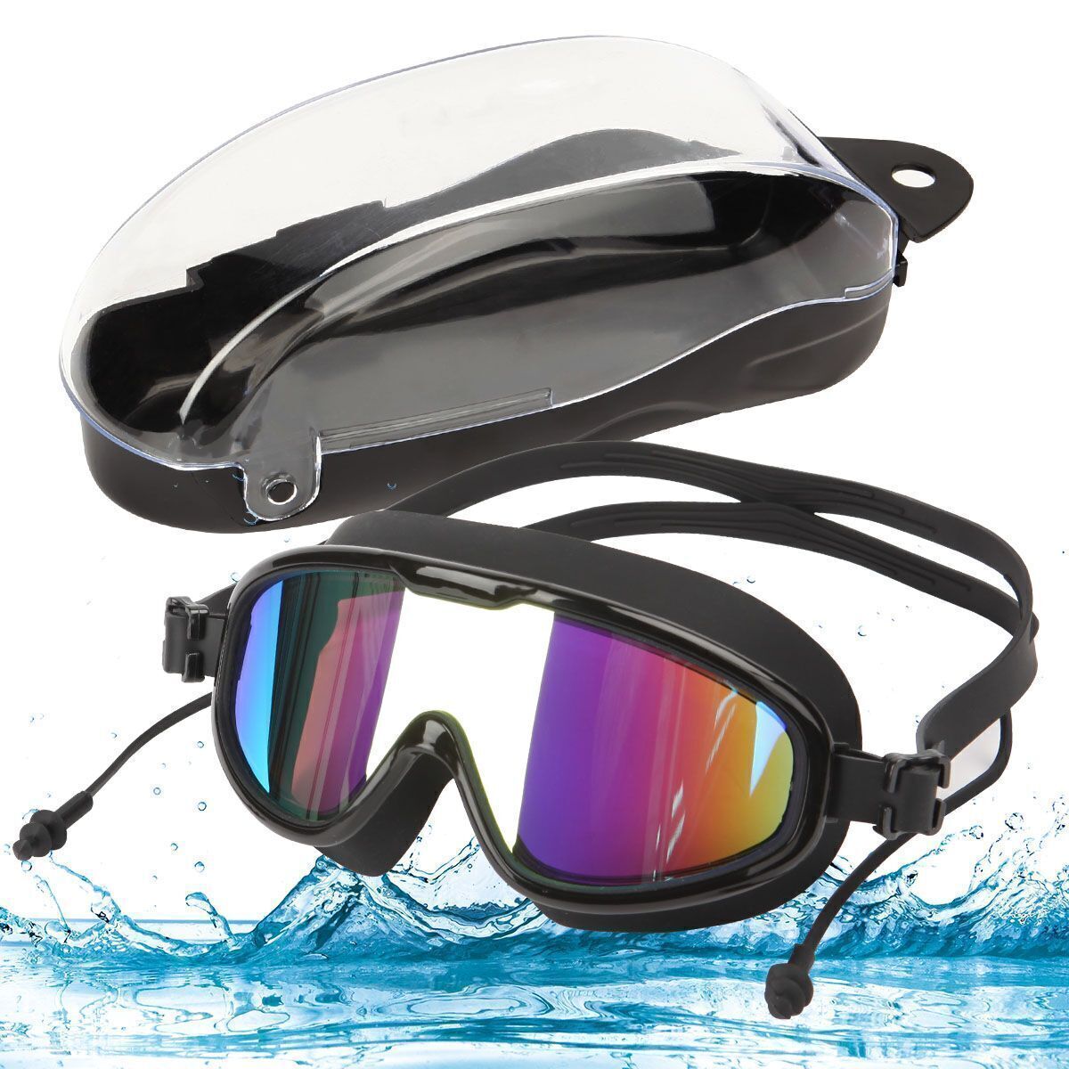 High-Performance Waterproof Swimming Goggles with UV Protection and Earplugs for Men, Women, and Kids