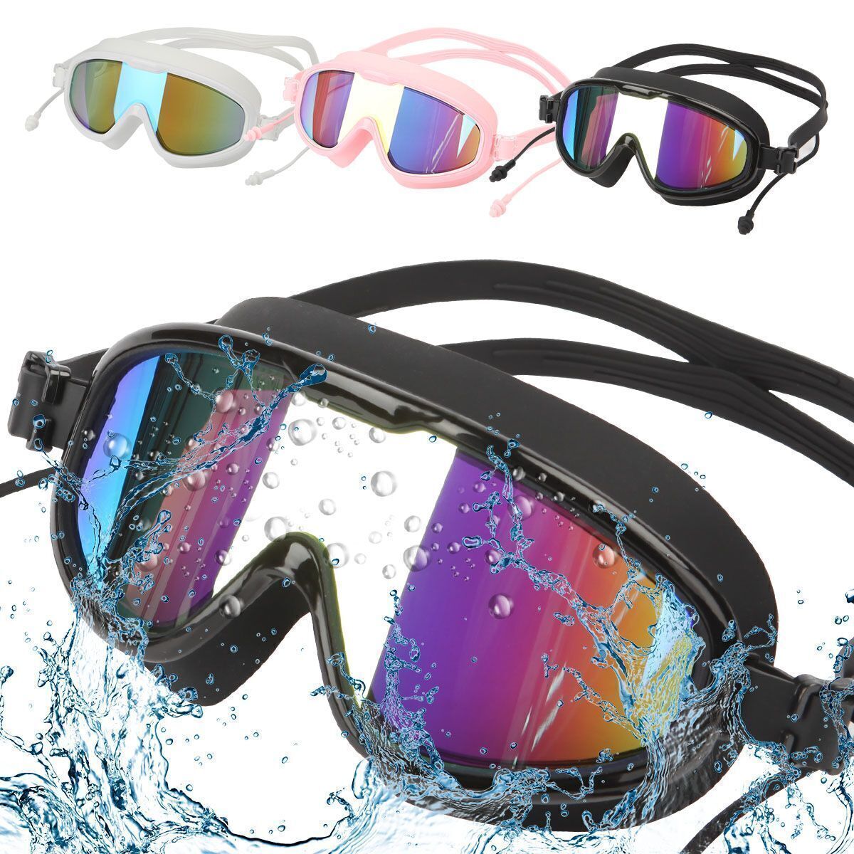 High-Performance Waterproof Swimming Goggles with UV Protection and Earplugs for Men, Women, and Kids