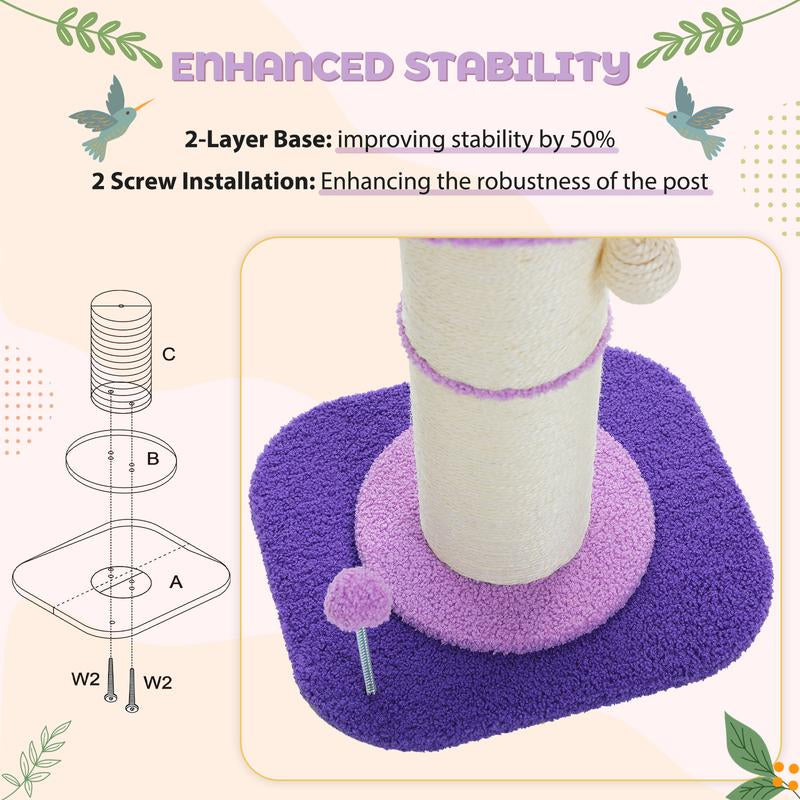 PAWZ Road 23.6-Inch Flower Cat Scratching Post, Cat Scratcher for Indoor Cats with Thick Scratching Post [Dia=5.5 Inches]