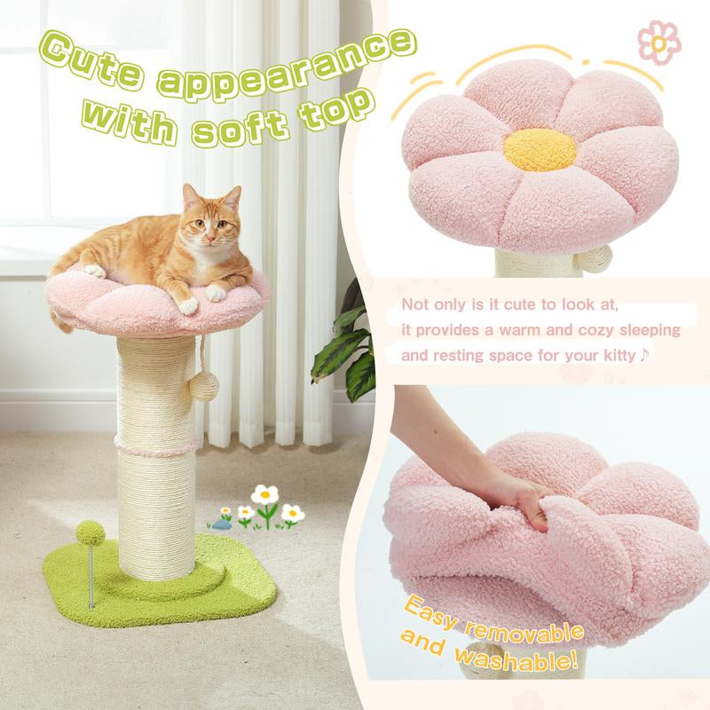 PAWZ Road 23.6-Inch Flower Cat Scratching Post, Cat Scratcher for Indoor Cats with Thick Scratching Post [Dia=5.5 Inches]
