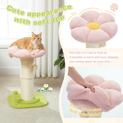 PAWZ Road 23.6-Inch Flower Cat Scratching Post, Cat Scratcher for Indoor Cats with Thick Scratching Post [Dia=5.5 Inches]