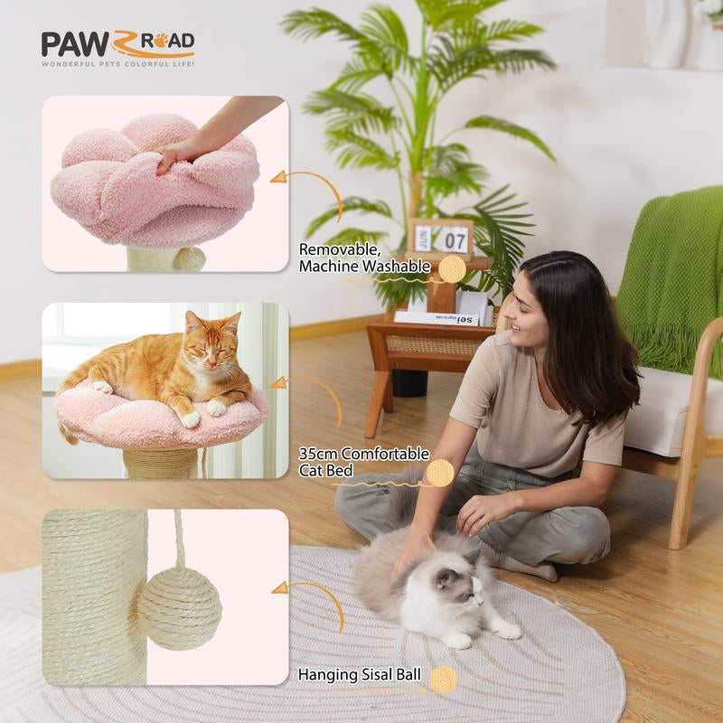 PAWZ Road 23.6-Inch Flower Cat Scratching Post, Cat Scratcher for Indoor Cats with Thick Scratching Post [Dia=5.5 Inches]