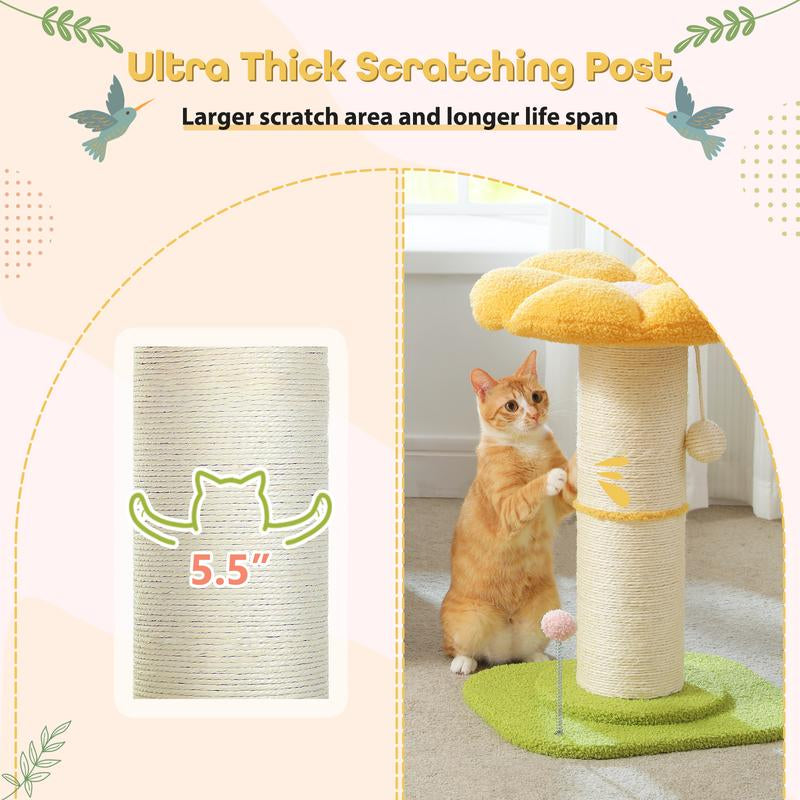 PAWZ Road 23.6-Inch Flower Cat Scratching Post, Cat Scratcher for Indoor Cats with Thick Scratching Post [Dia=5.5 Inches]