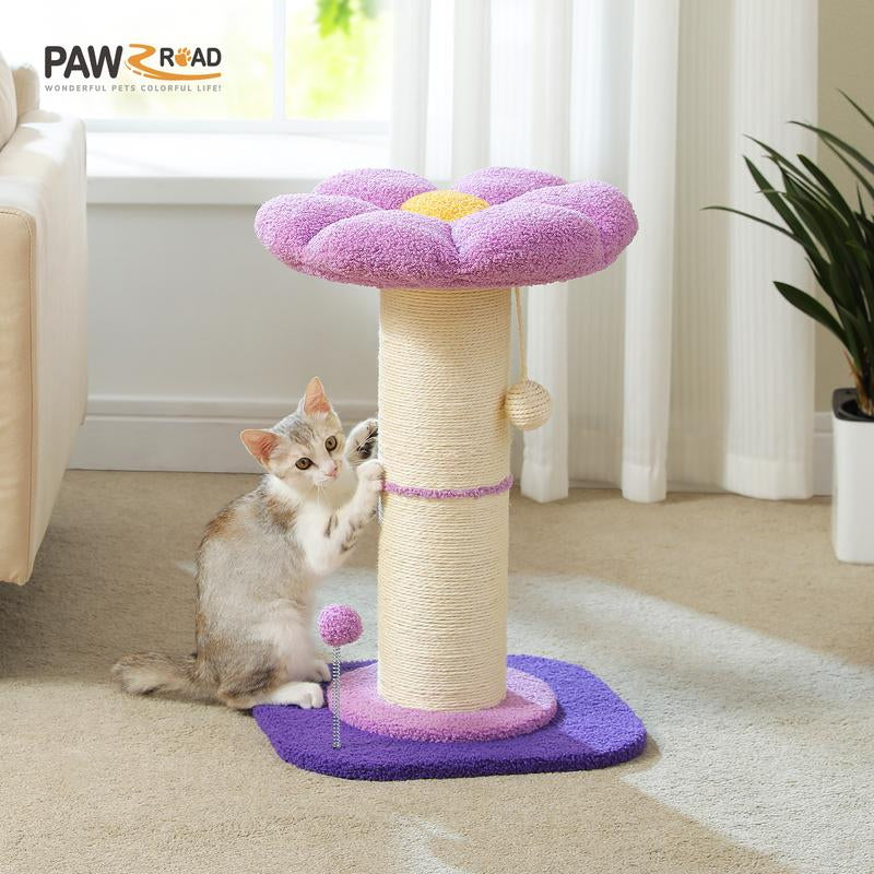 PAWZ Road 23.6-Inch Flower Cat Scratching Post, Cat Scratcher for Indoor Cats with Thick Scratching Post [Dia=5.5 Inches]