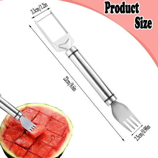Effortlessly Slice and Serve with the 2-in-1 Stainless Steel Watermelon Fork and Cutter Tool - Perfect for Fruit Salad Lovers!