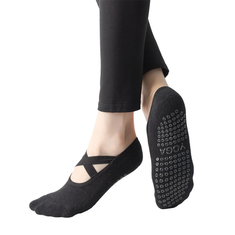 Women's Breathable Yoga Socks with Non-Slip Silicone Bands - Ideal for Pilates, Ballet Dance, Fitness, & Workout. Cotton Style.