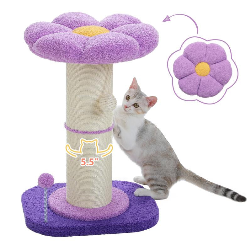 PAWZ Road 23.6-Inch Flower Cat Scratching Post, Cat Scratcher for Indoor Cats with Thick Scratching Post [Dia=5.5 Inches]