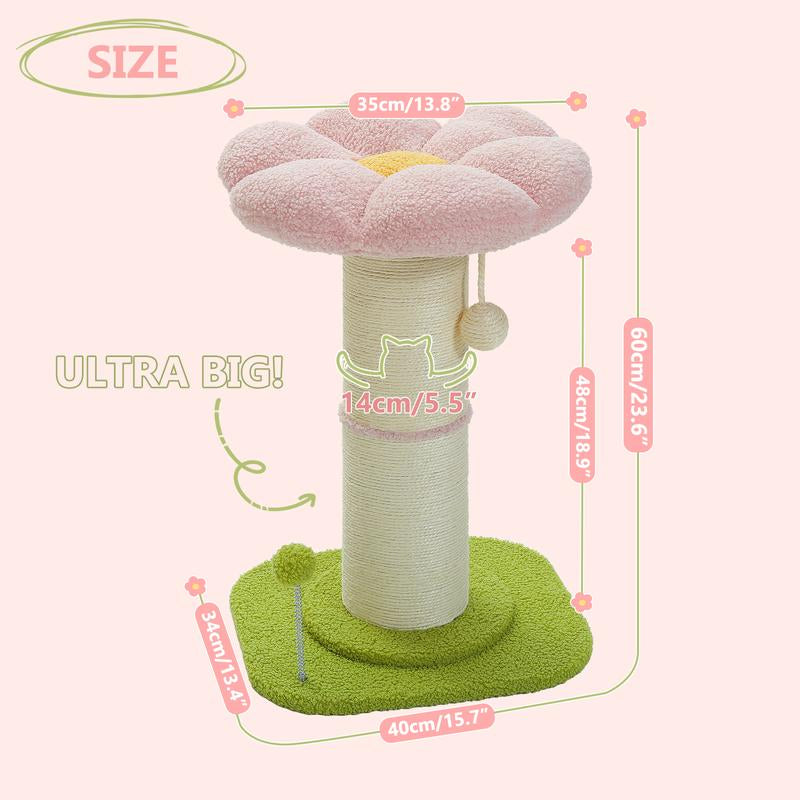PAWZ Road 23.6-Inch Flower Cat Scratching Post, Cat Scratcher for Indoor Cats with Thick Scratching Post [Dia=5.5 Inches]