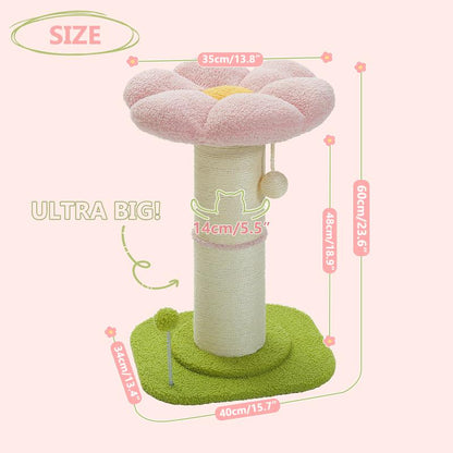 PAWZ Road 23.6-Inch Flower Cat Scratching Post, Cat Scratcher for Indoor Cats with Thick Scratching Post [Dia=5.5 Inches]