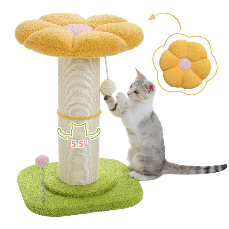 PAWZ Road 23.6-Inch Flower Cat Scratching Post, Cat Scratcher for Indoor Cats with Thick Scratching Post [Dia=5.5 Inches]