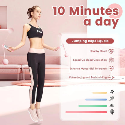 Adjustable Cordless Weighted Jump Rope - Features Built-In Counter, Ropeless Design