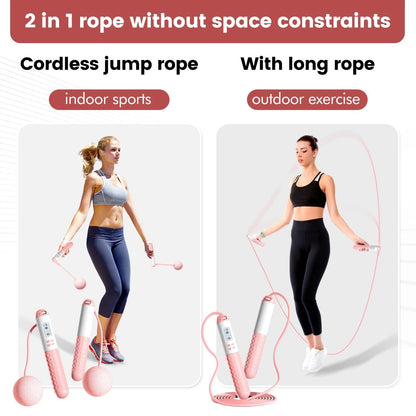 Adjustable Cordless Weighted Jump Rope - Features Built-In Counter, Ropeless Design