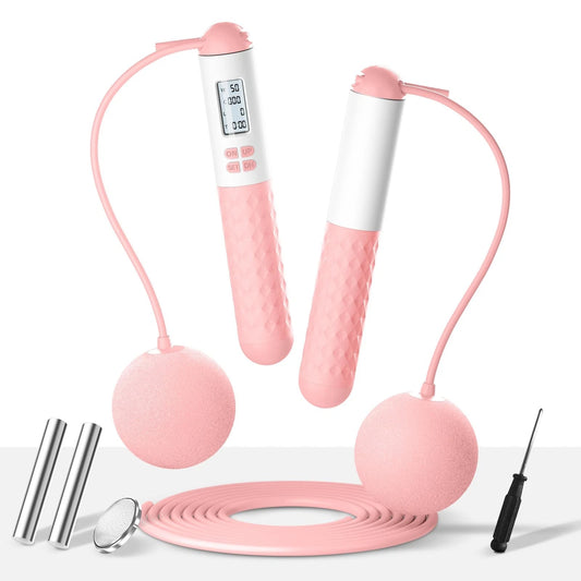 Adjustable Cordless Weighted Jump Rope - Features Built-In Counter, Ropeless Design